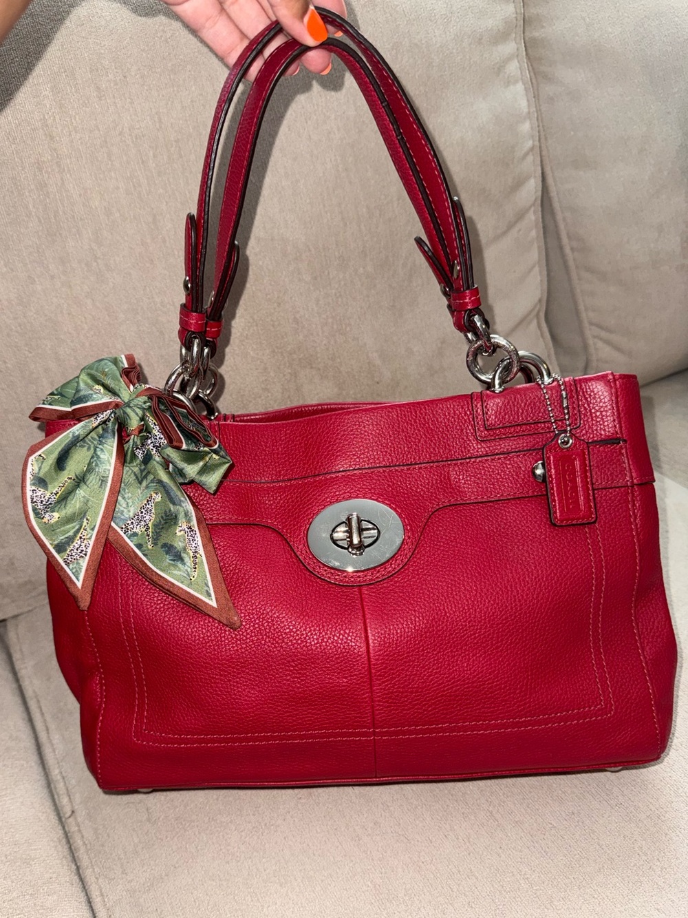 Coach Penelope Turnlock Red Pebbled Leather Shoulder Bag